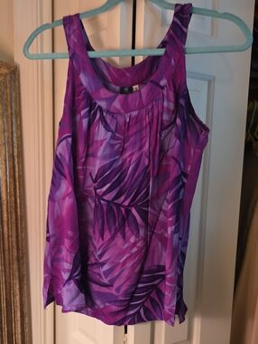 Hawaiian Sleeveless Purple Leaf-Print Women's Tank Top M